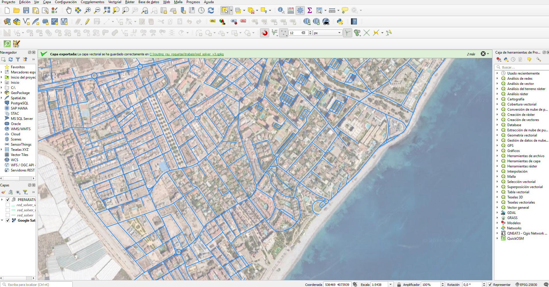 Red GIS de trabajo en QGIS