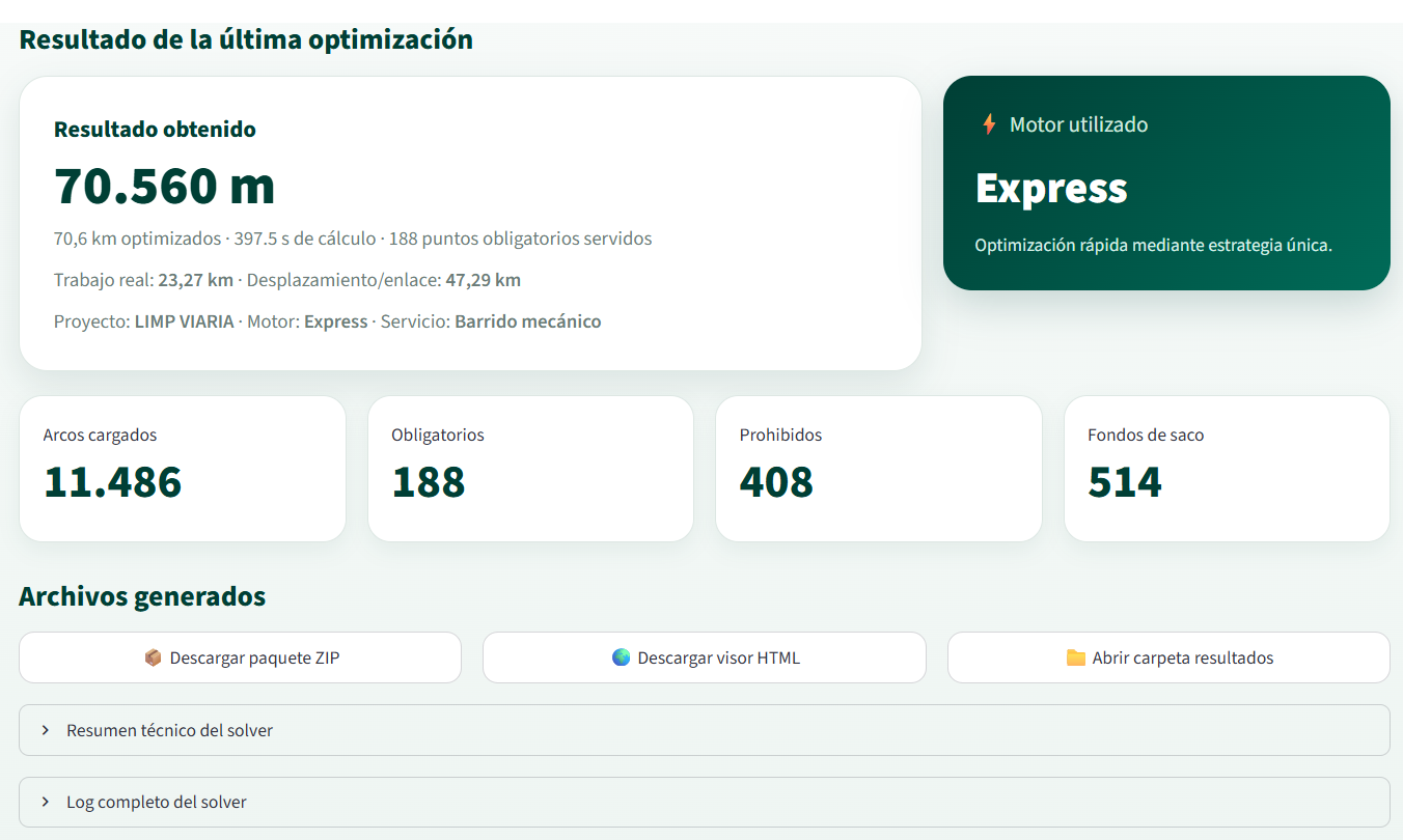 Resultados de optimización en ROUTEXA Engine
