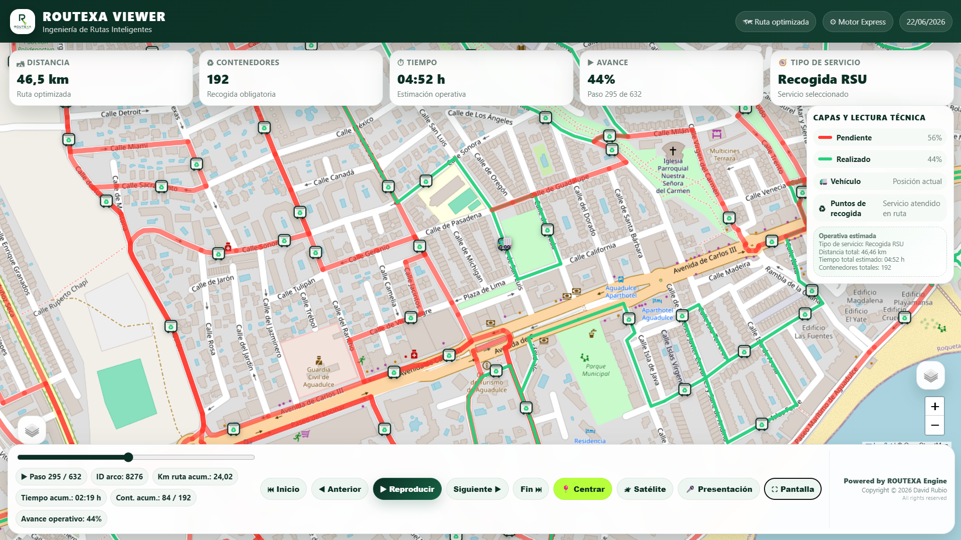 ROUTEXA Viewer con ruta de recogida RSU